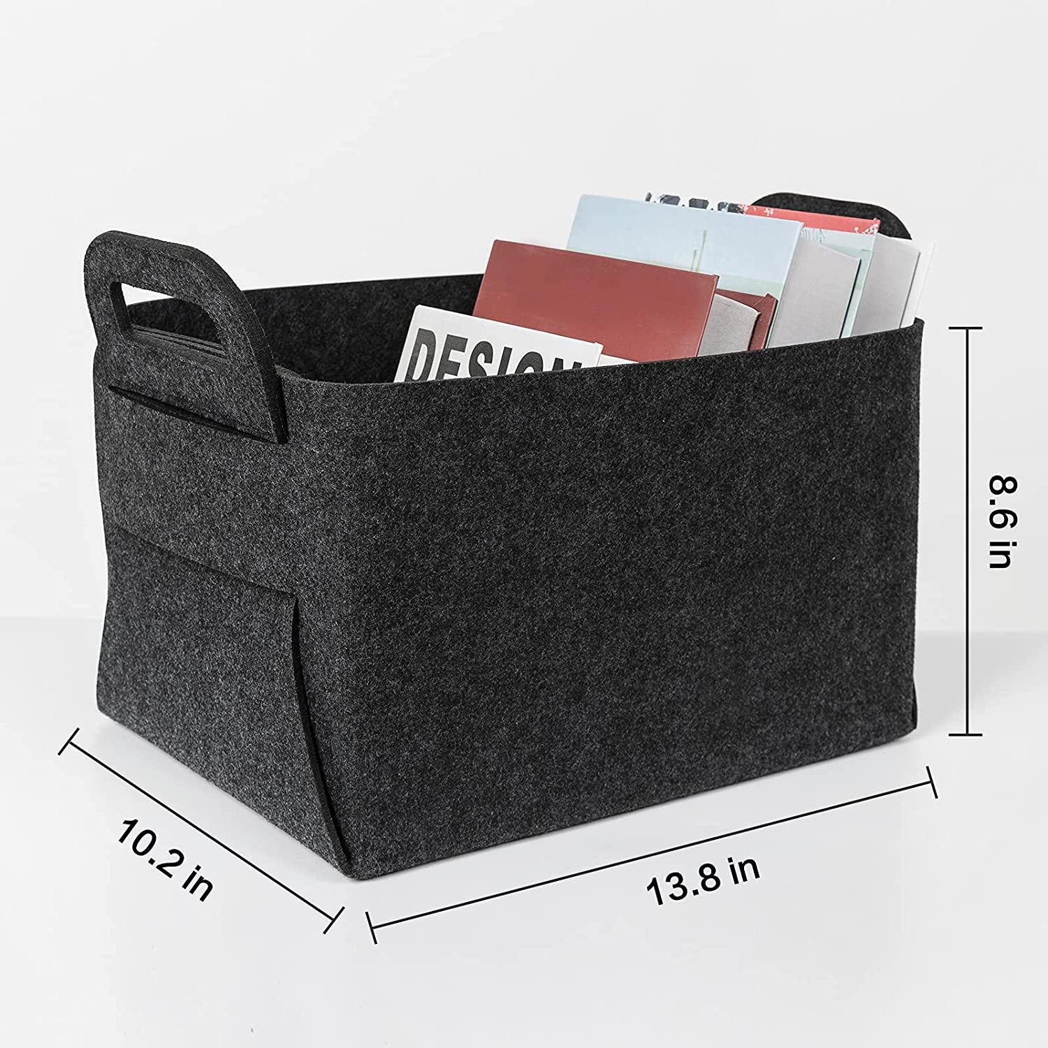 GOHOME  3 Packs Dark Gray Felt Foldable Storage Cubes for Home Organizing