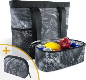 OMYSTYLE  Women's Gray Tote Travel Yoga Hiking Picnic Bag Detachable Cooler Included