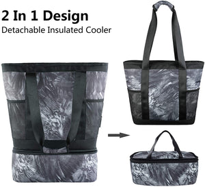 OMYSTYLE  Women's Gray Tote Travel Yoga Hiking Picnic Bag Detachable Cooler Included