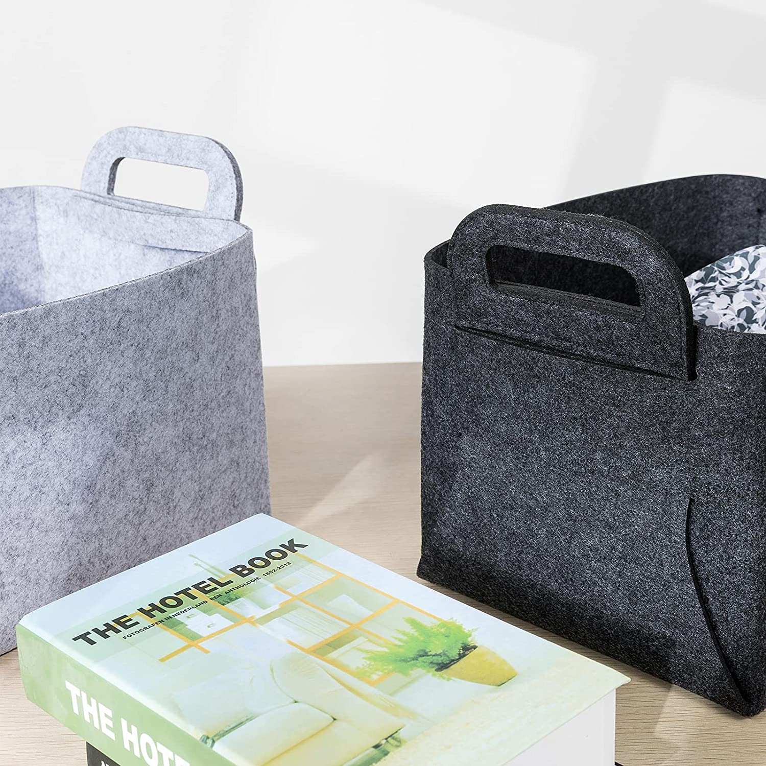 GOHOME  3 Packs Gray Felt Foldable Storage Cubes for Home Organizing
