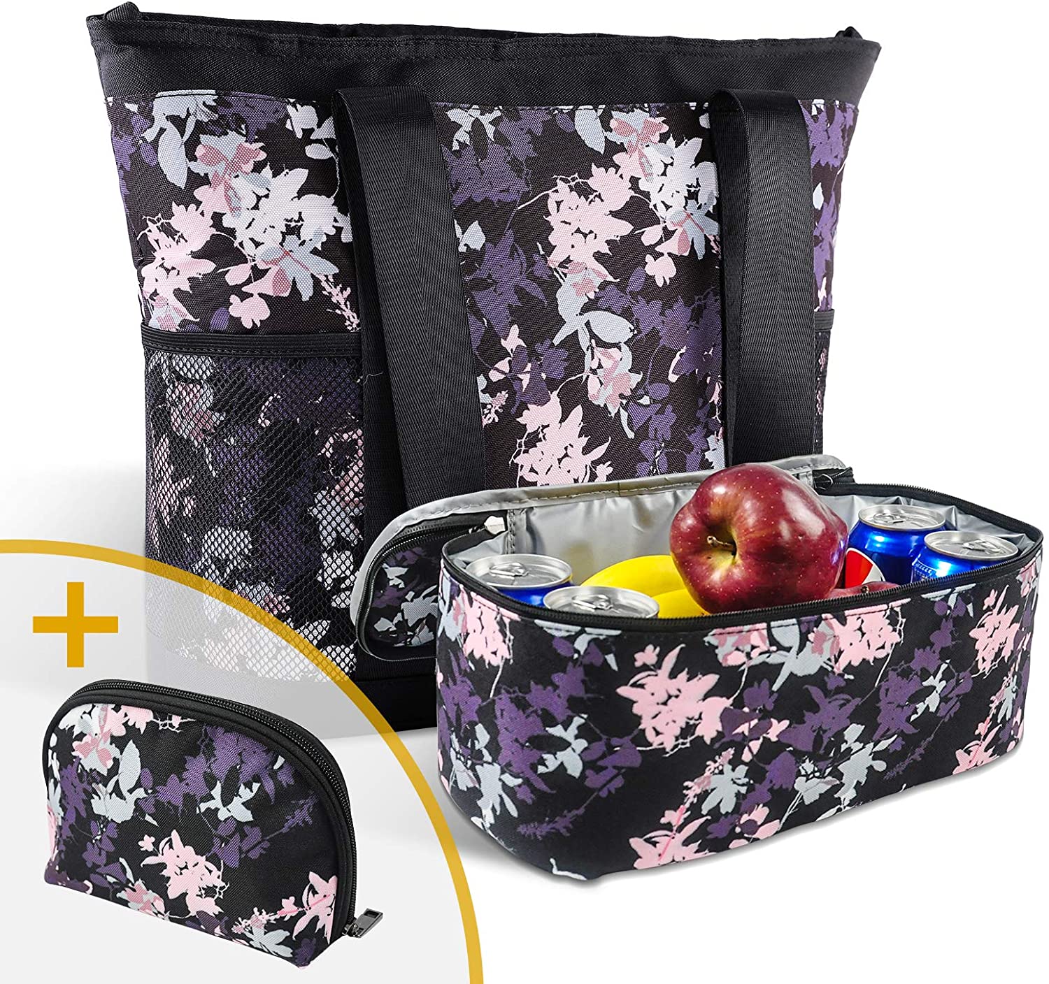 OMYSTYLE  Women's Floral Tote Travel Yoga Hiking Picnic Bag Detachable Cooler Included