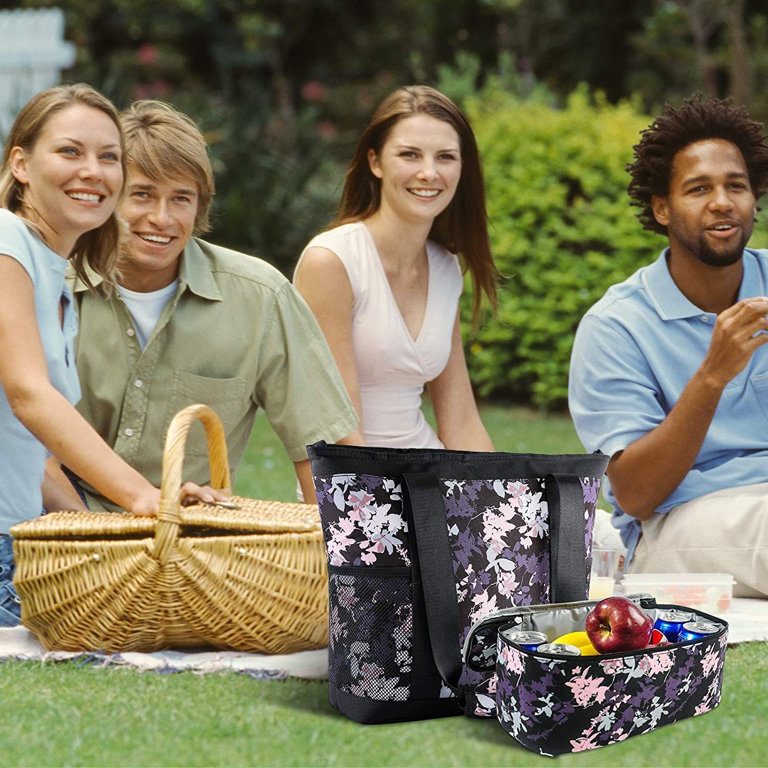 OMYSTYLE  Women's Floral Tote Travel Yoga Hiking Picnic Bag Detachable Cooler Included