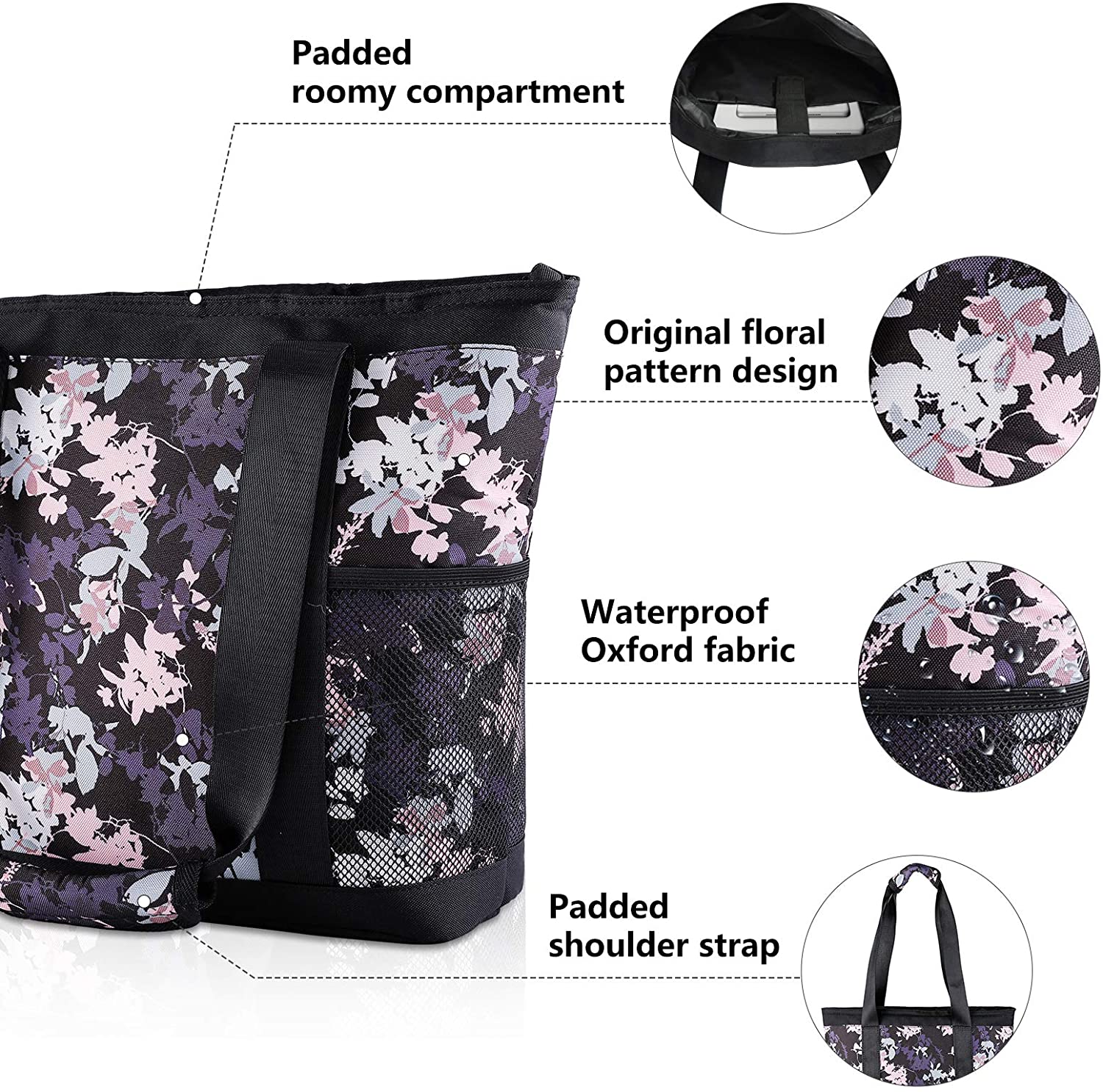 OMYSTYLE  Women's 2Floral Tote Travel Yoga Hiking Picnic Bag